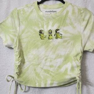 Nickelodeon retro Womens Sz small Rugrats Reptar Green Tie-Dye Shirt Drawstrings